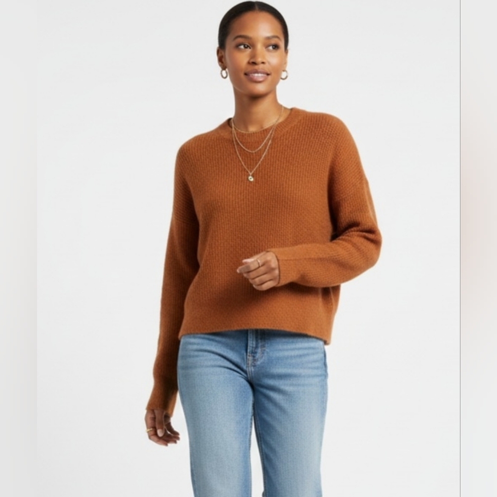 Madewell 100% Cashmere Waffle Stitch Crewneck Sweater - Cinnamon Brown - S